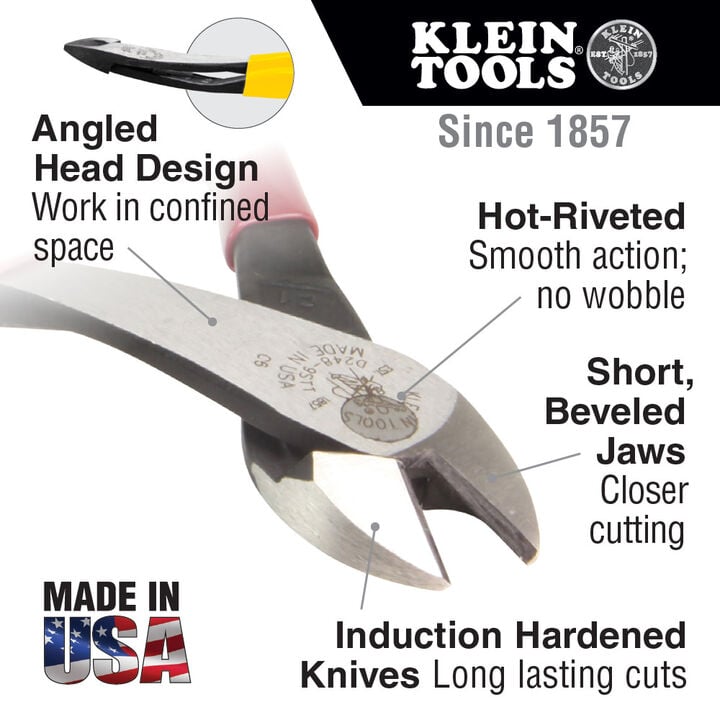 Klein Tools 8 Inch Long Nose Side-Cutting Plier and 8 Inch Diagonal Cutting Plier Bundle, large image number 6