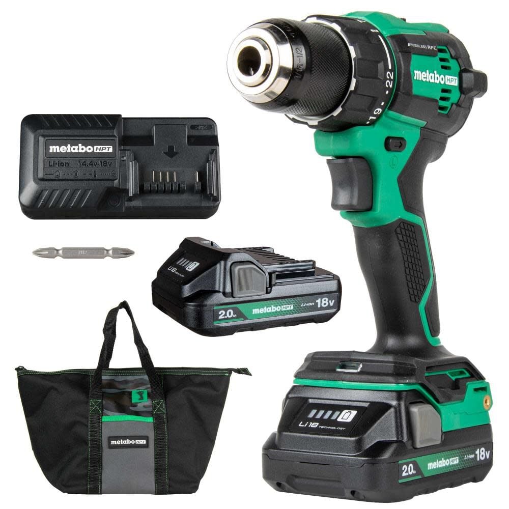 Metabo HPT 18V MultiVolt Cordless Brushless Hammer Drill Kit (2 x 2.0Ah) - DV18DEXM