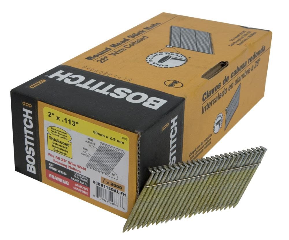 Bostitch 2-in x 0.113 Galvanized Ring Shank Offset Round Head Wire Weld Framing Nail – S6DR113GAL-FH