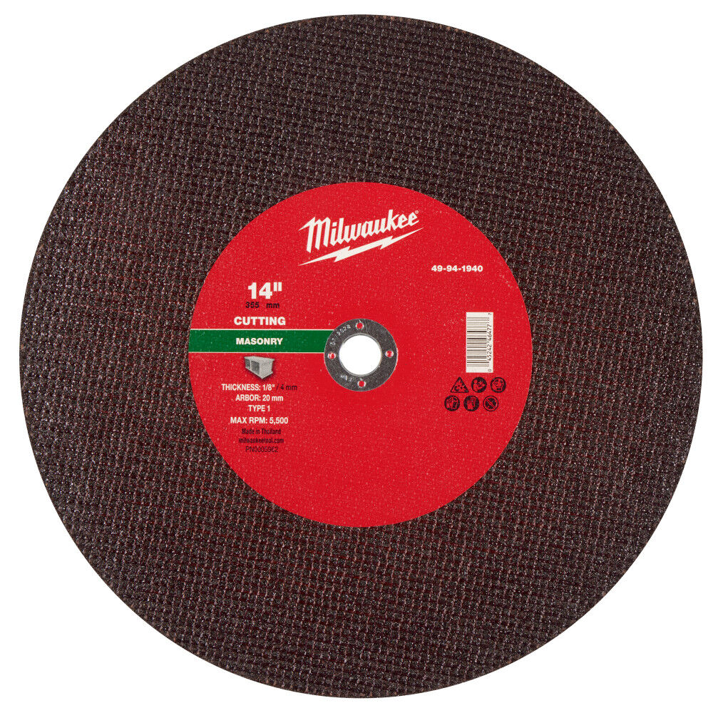 Milwaukee 14 Inch x 1/8 Inch x 1 Inch Masonry Cut Off Wheel Type 1, large image number 1