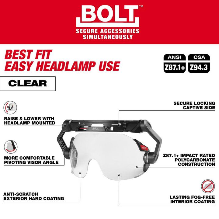 Milwaukee BOLT Eye Visor Clear Dual Coat Lens Compatible with Safety Helmets & Hard Hats, large image number 3