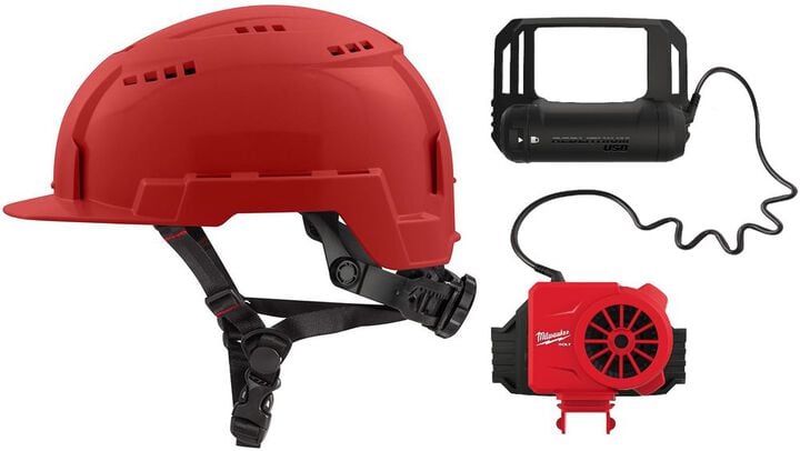 Milwaukee BOLT Front Brim Vented Helmet Class C & Cooling Fan Red