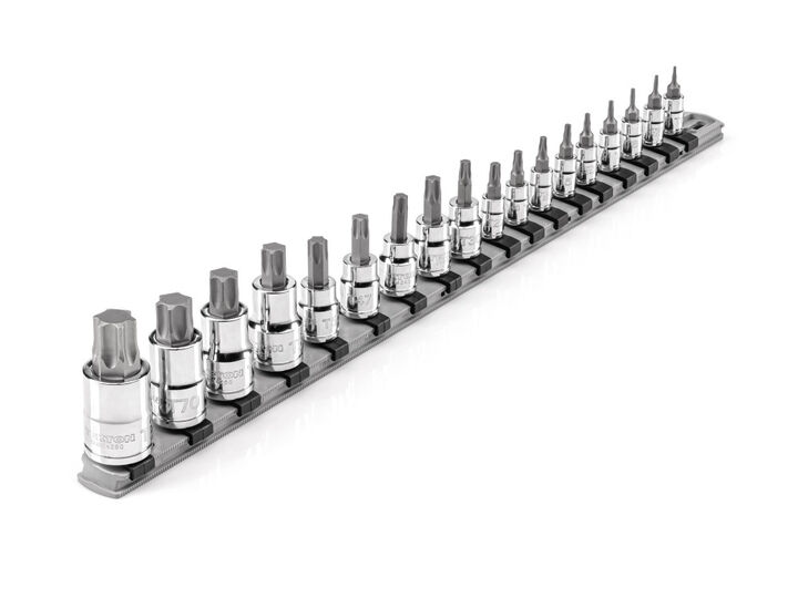 Tekton 1/4, 3/8, 1/2 Inch Torx Bit Socket Set with Rail, 18 Pieces (T6-T80), large image number 1