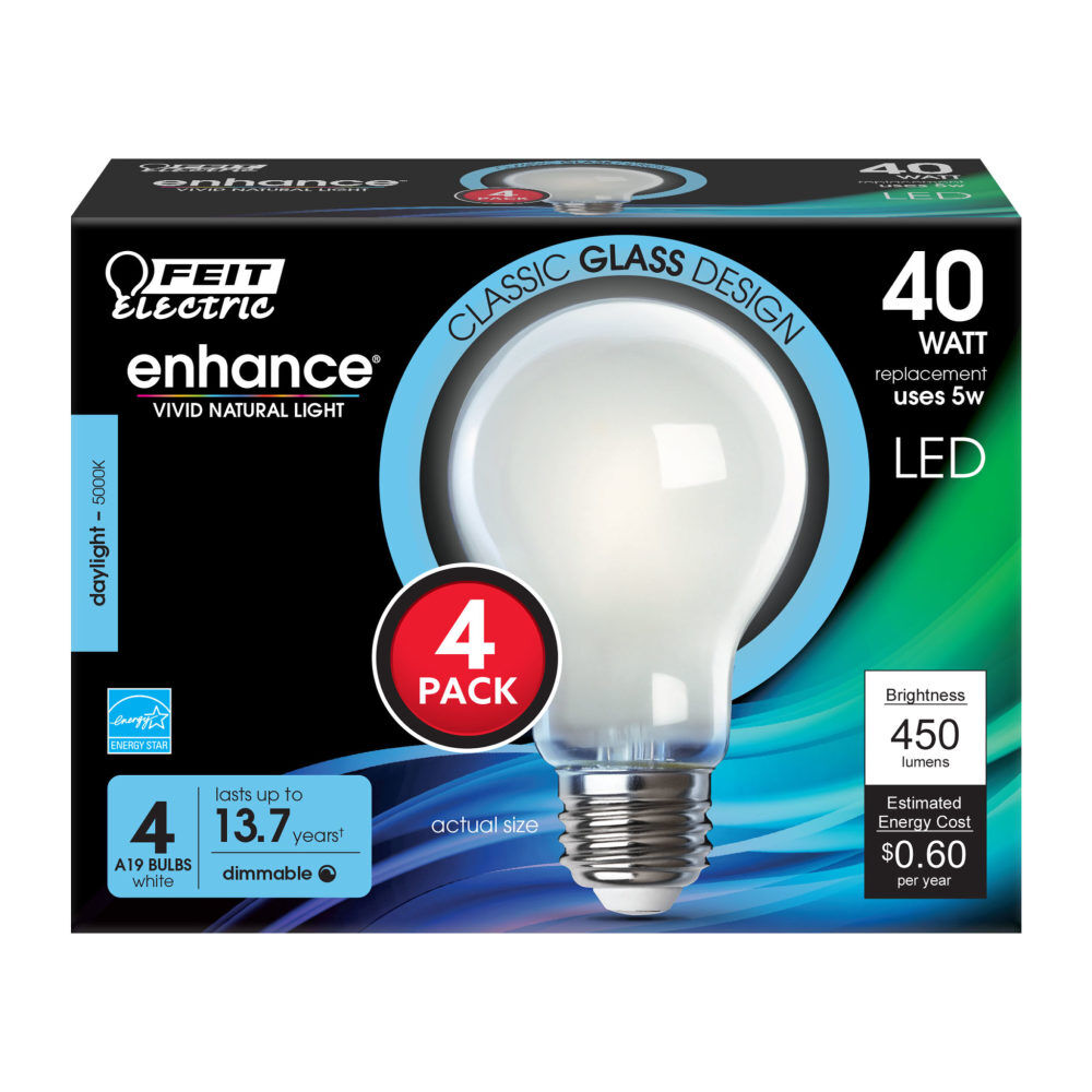 Feit Electric 40W 450 Lumens A19 5000K Enhance LED Bulb 4pk, large image number 2