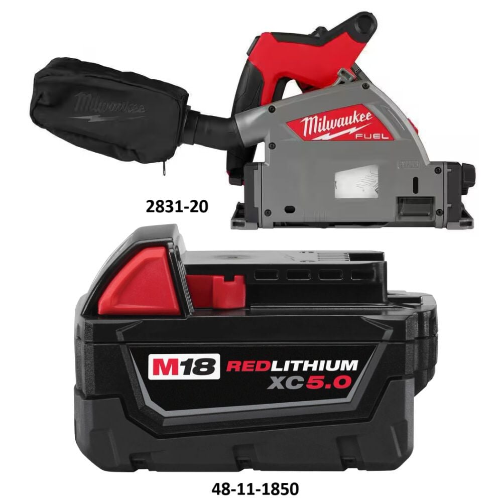 Milwaukee M18 6-1/2 Inch Plunge Track Saw and XC5.0 Battery Pack Bundle, large image number 2