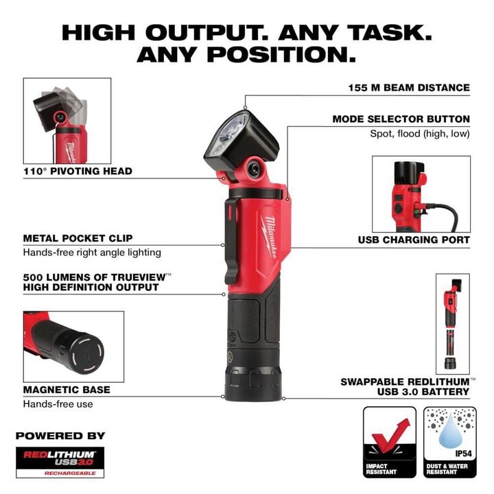 Milwaukee USB Rechargeable Pivoting LED Flashlight, large image number 2