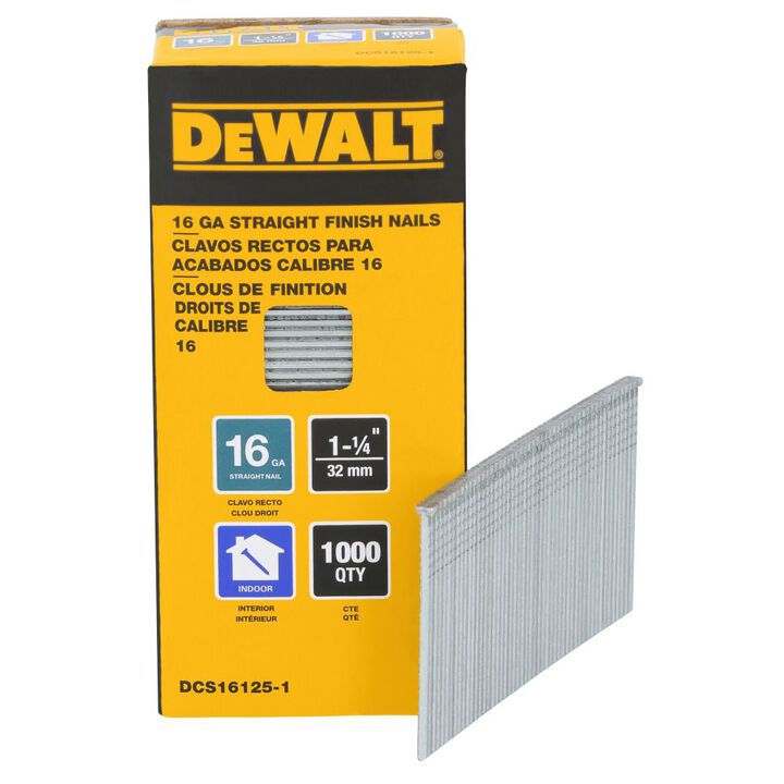 DEWALT 1-1/4 Inch 16 Gauge Straight Finish Nails, 1000 Pieces