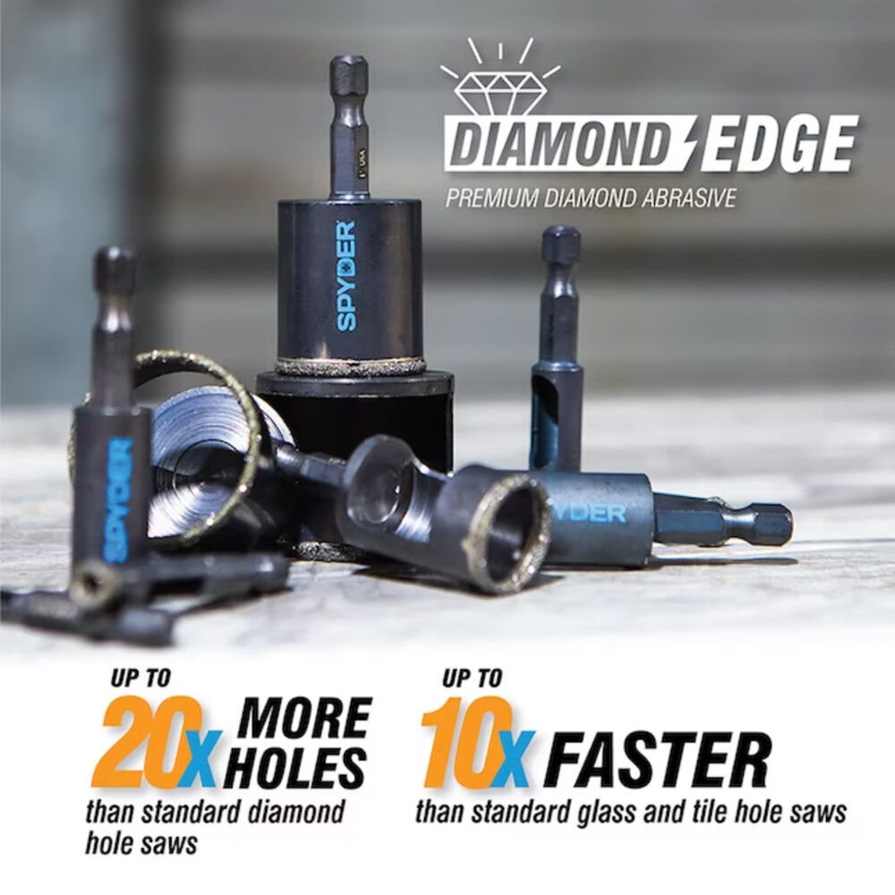 Spyder 1-3/8 Inch Diamond Edge Hole Saw, 1/4 Inch Hex Arbor, Glass/Tile/Stone, large image number 3