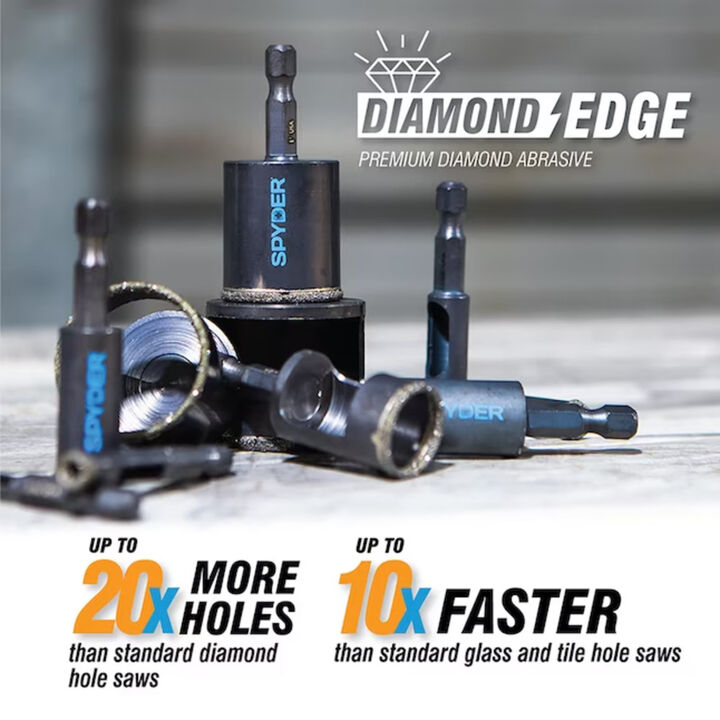 Spyder 1-3/8 Inch Diamond Edge Hole Saw, 1/4 Inch Hex Arbor, Glass/Tile/Stone, large image number 2