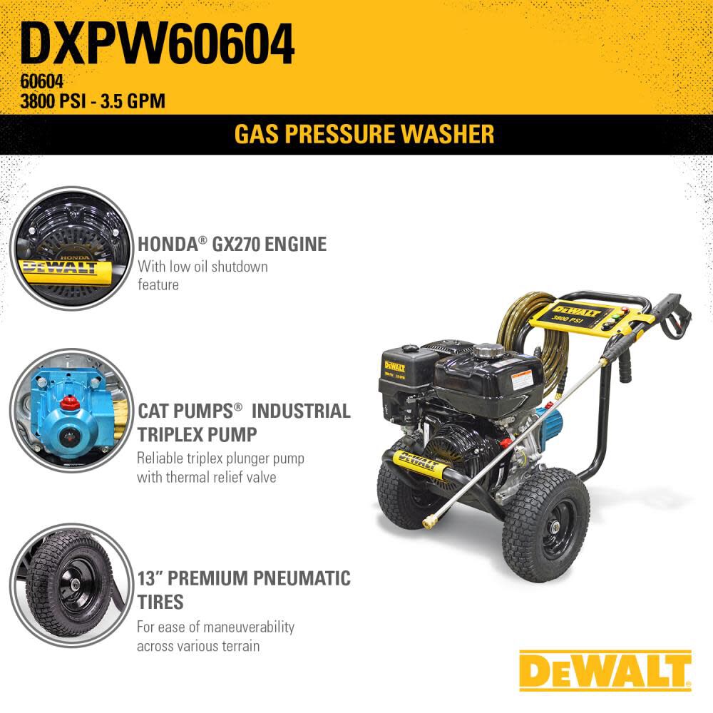 DEWALT 3800 PSI 3.5 GPM Gas Powered Cold Water Pressure Washer with 5 Quick Connect Spray Nozzles, large image number 3