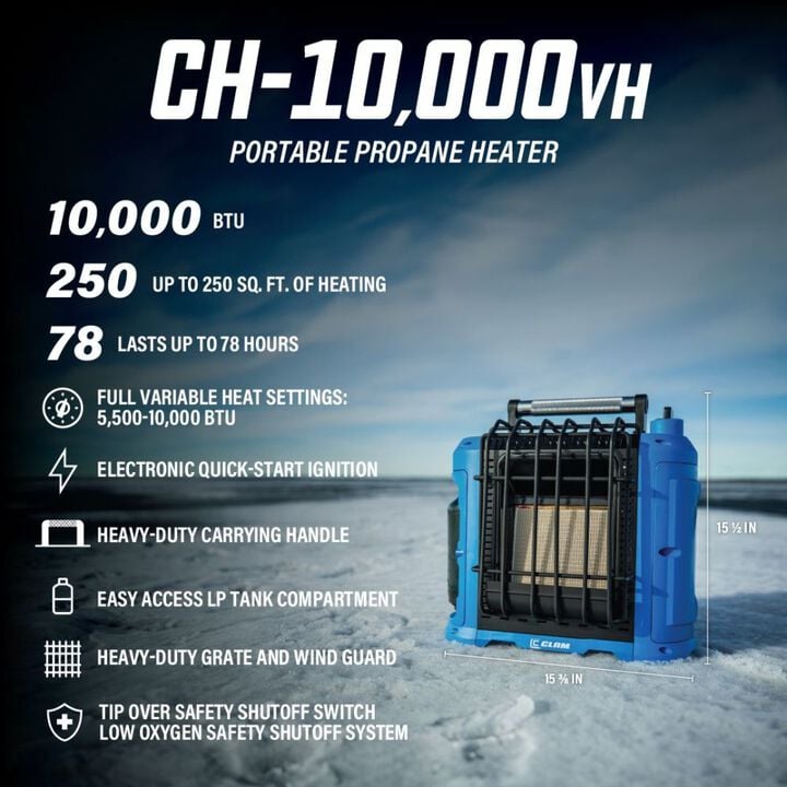 Clam Outdoors CH-10000VH 10,000 BTU Propane Fuel Powered Radiant Heater 49 State, large image number 5