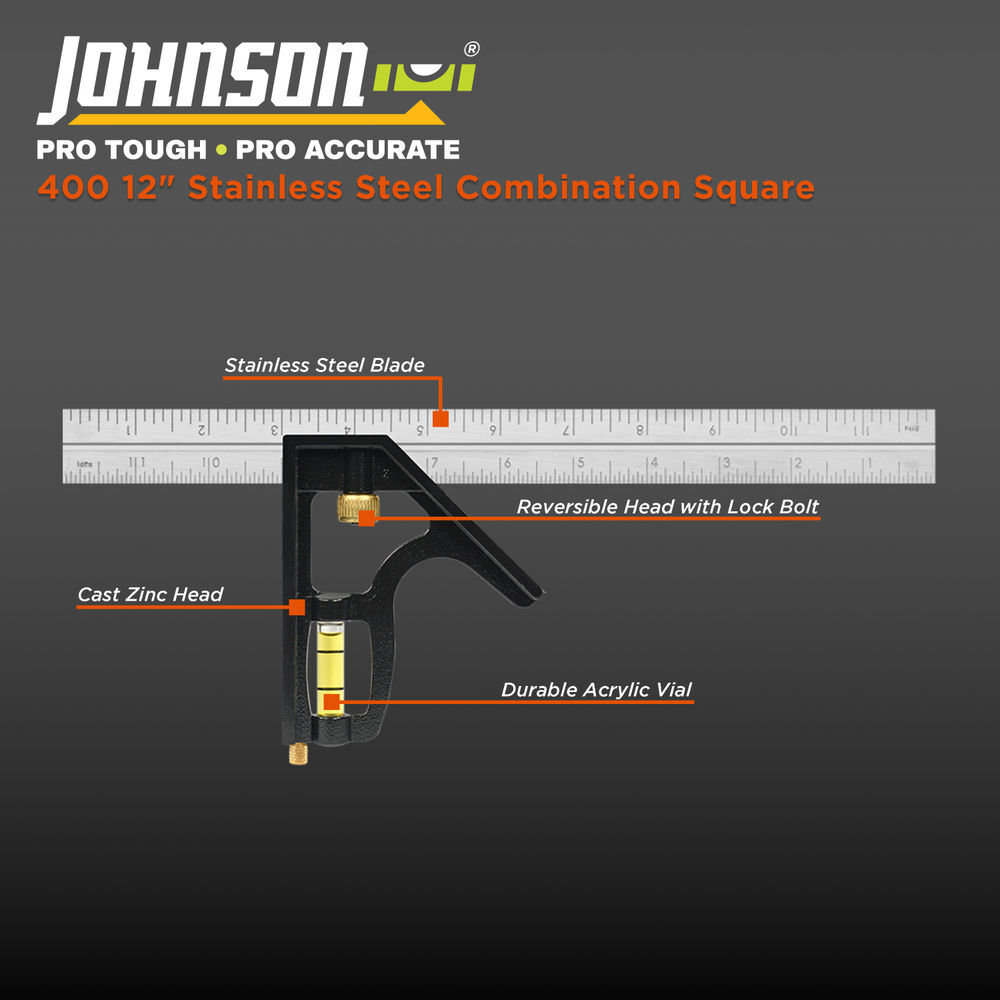 Johnson Level 12 In. Combination Square Metal Head, large image number 2
