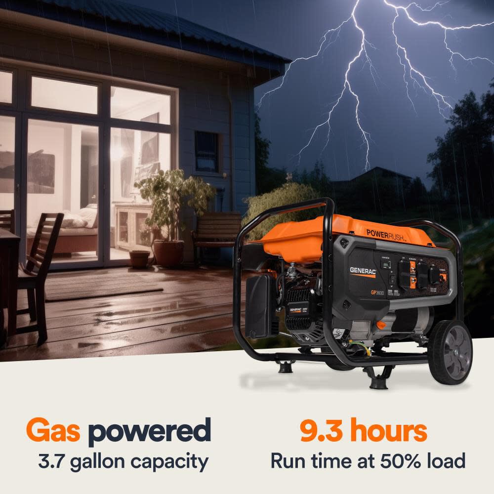 Generac GP Series 4,500 Watt Gas Powered 49-State Portable Generator with COsense Technology, large image number 5