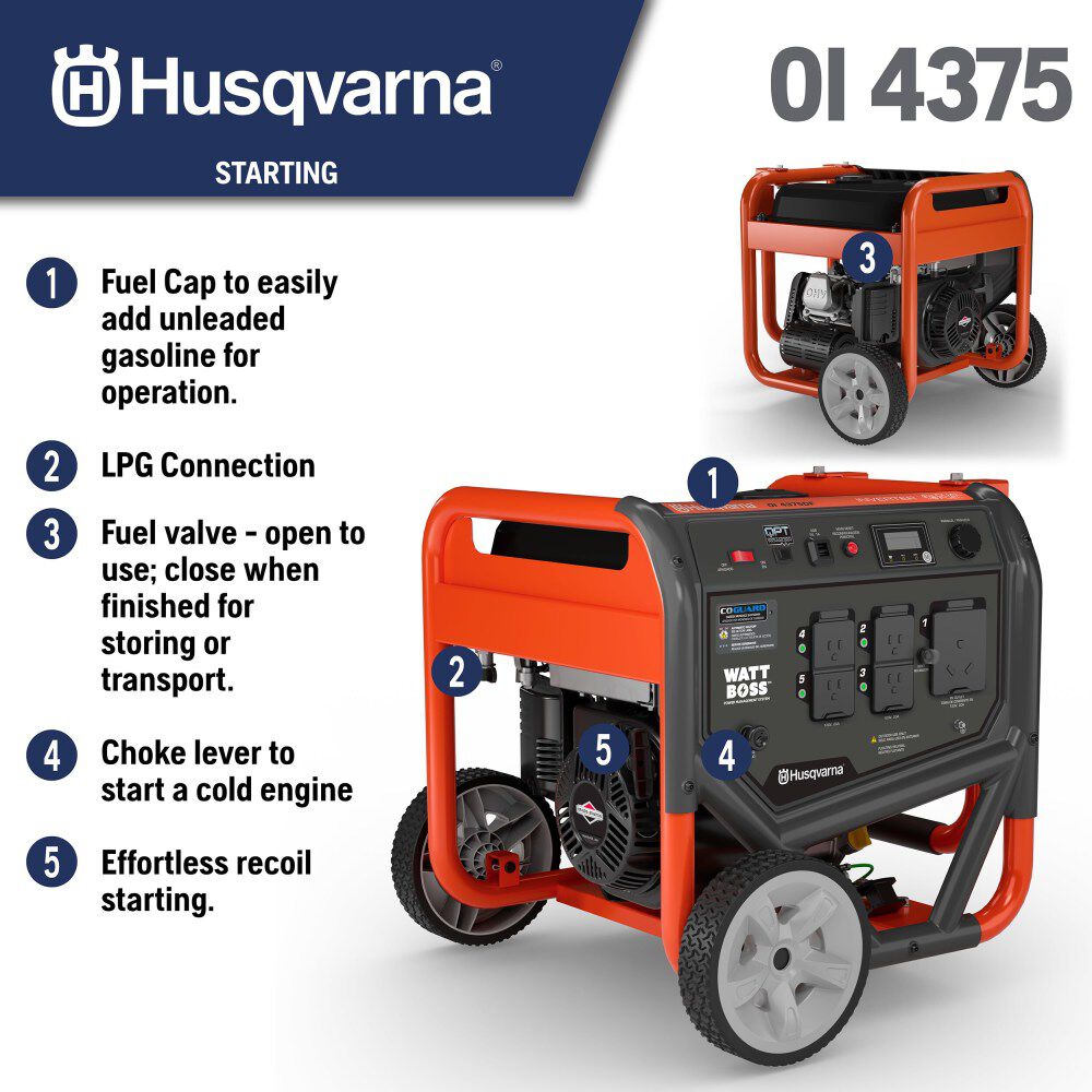 Husqvarna 4375W Dual Fuel Inverter Generator, large image number 6