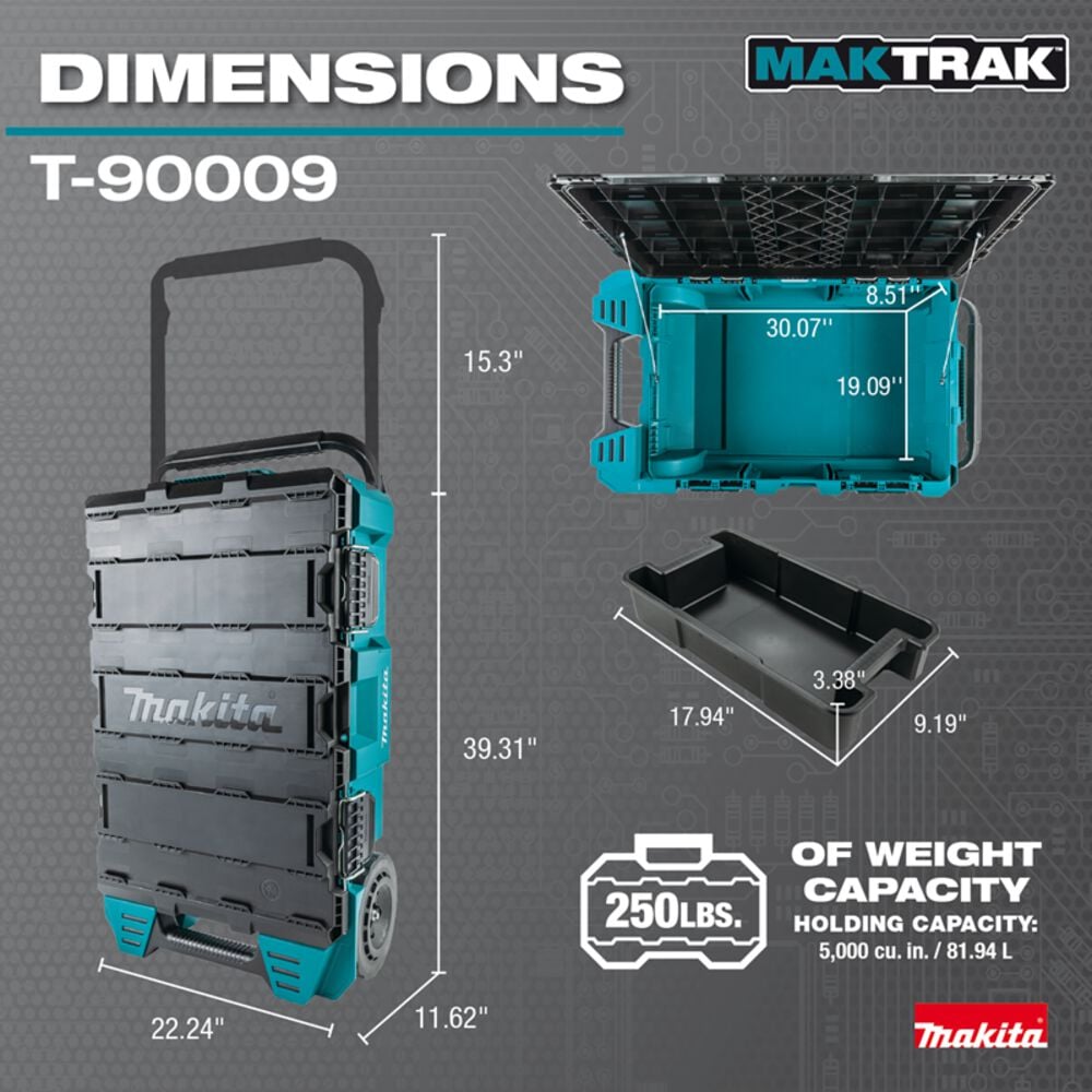 Makita MAKTRAK 3pc Rolling Tool Chest, Medium Tool Box, and Deep Medium Organizer Bundle, large image number 5