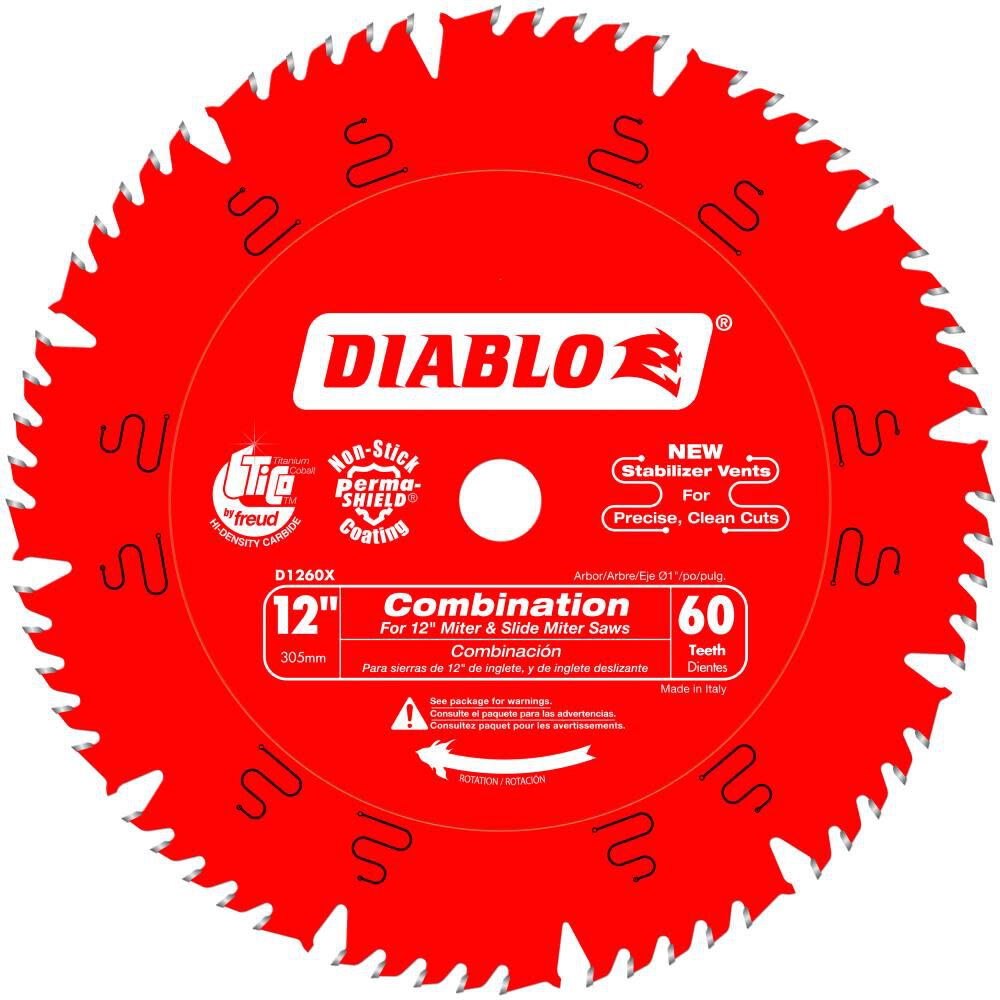 Diablo Tools 12 inch x 60 Tooth ATB Ripping & Crosscutting Combination Miter Saw Blade with 1 inch Arbor - D1260X