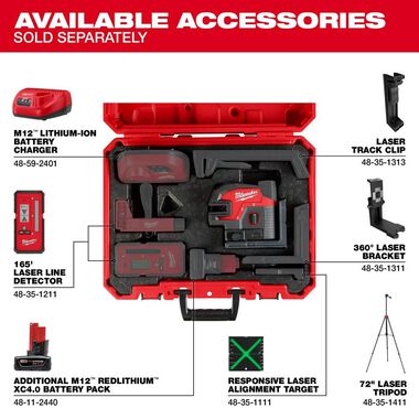 Milwaukee M12 Green Laser Cross Line & 4 Points (Bare Tool), large image number 9