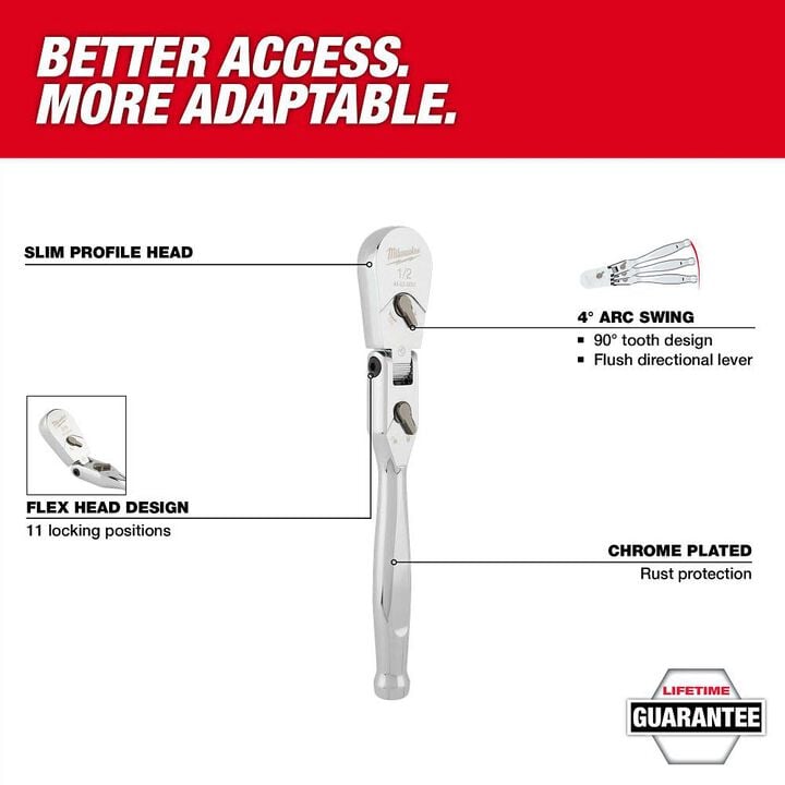 Milwaukee 1/2inch Drive 18inch Flex Head Ratchet, large image number 2