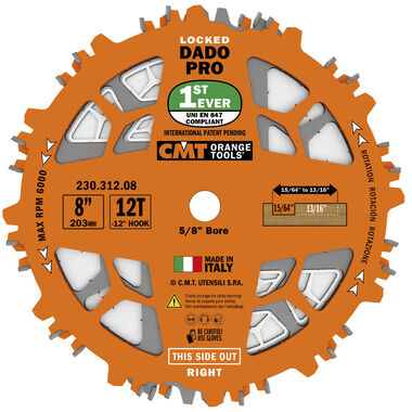 CMT 8in 12T Wood Locked Dado Pro Blade Set, large image number 0