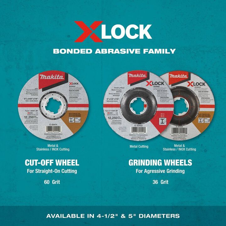 Makita X-LOCK 4-1/2in x 1/4in x 7/8in Type 27 General Purpose 36 Grit Abrasive Grinding Wheel for Metal & Stainless Steel Grinding, large image number 2
