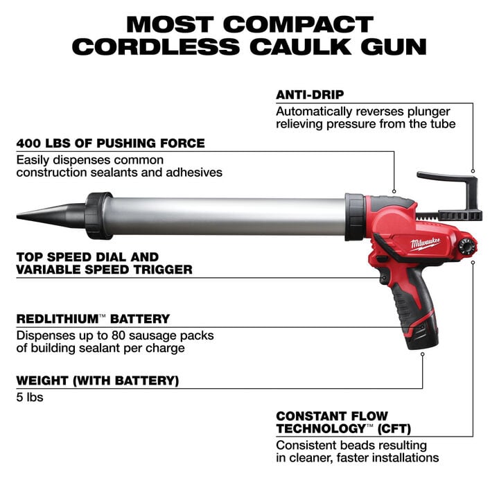 Milwaukee M12 20oz. Aluminum Barrel Sausage Style Caulk and Adhesive Gun Kit, large image number 2