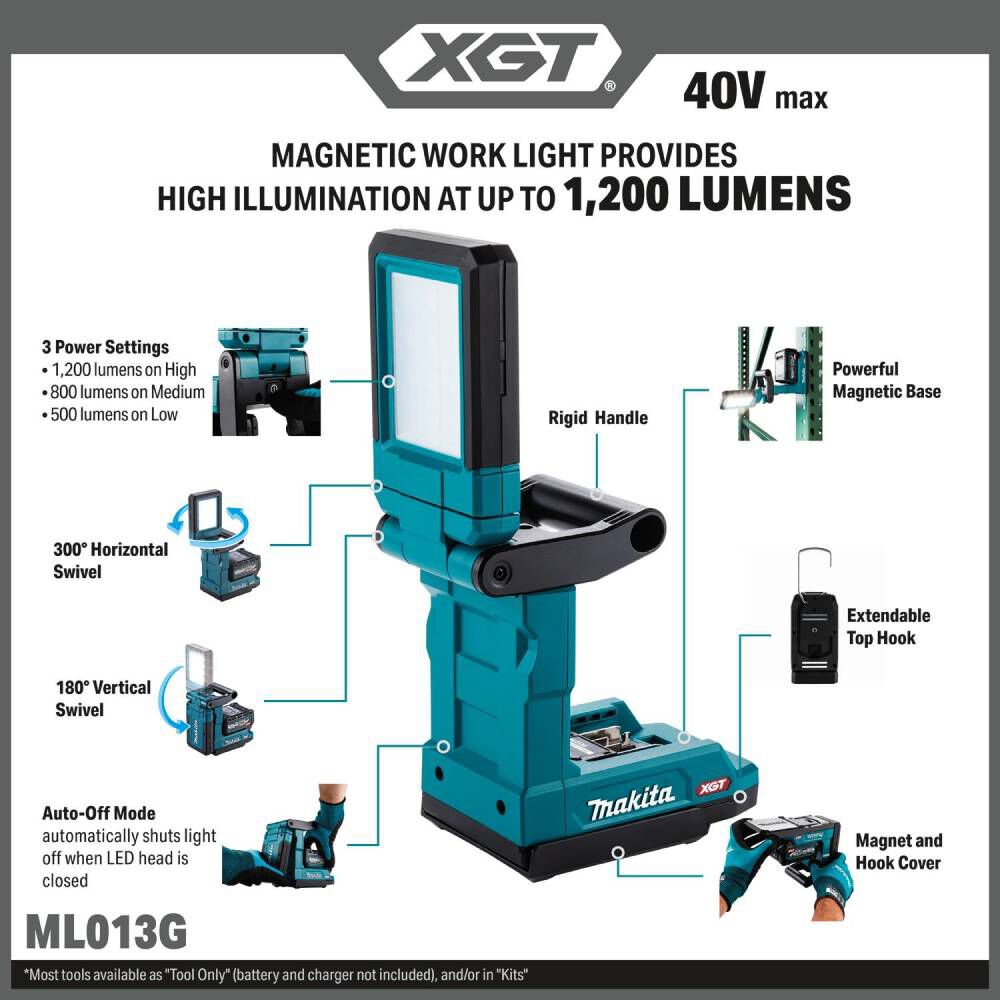 Makita Promotional 40V max XGT Lithium-Ion LED Magnetic Work Light (Bare Tool), large image number 2