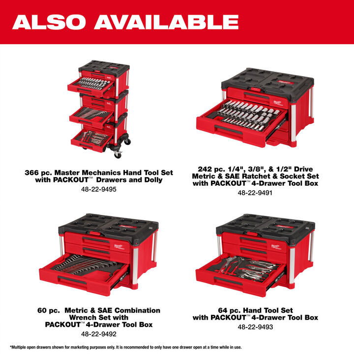 Milwaukee Master Mechanics Hand Tool Set with PACKOUT Drawers and Dolly, 366 Pieces, large image number 7