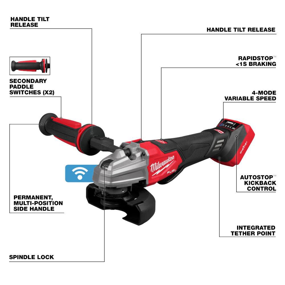 Milwaukee M18 FUEL 4 1 2 in 5 in Dual Trigger Braking Grinder Bare Tool 2986 20 Acme Tools