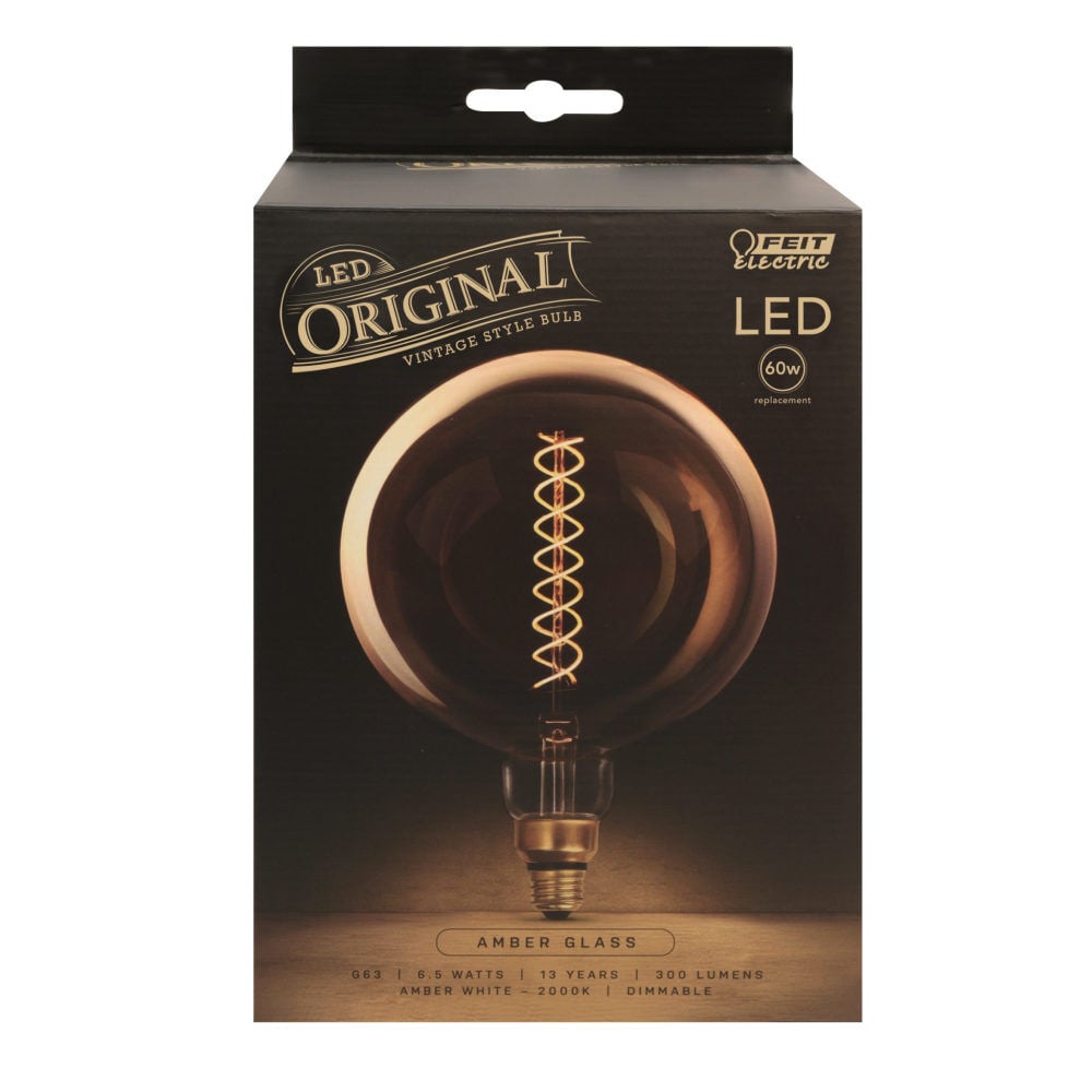 Feit Electric 60W G63 Spiral Filament 2000K LED Bulb 1pk, large image number 2