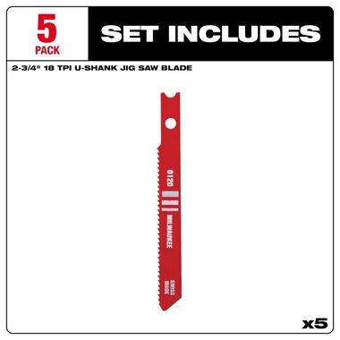 Milwaukee 2-3/4 in. 18 TPI High Speed Steel Jig Saw Blade 5PK, large image number 1