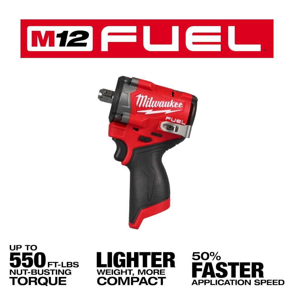 Milwaukee M12 FUEL Stubby 1/2" Pin Detent Impact Wrench (Bare Tool) with Protective Boot, large image number 2