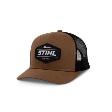 Stihl Trucker Hat with Brown Structured Canvas Front and Black Mesh Back - OSFM