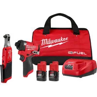 Milwaukee M12 FUEL 1/4 Inch Hex Impact Driver Kit with 3/8 Inch High Speed Ratchet
