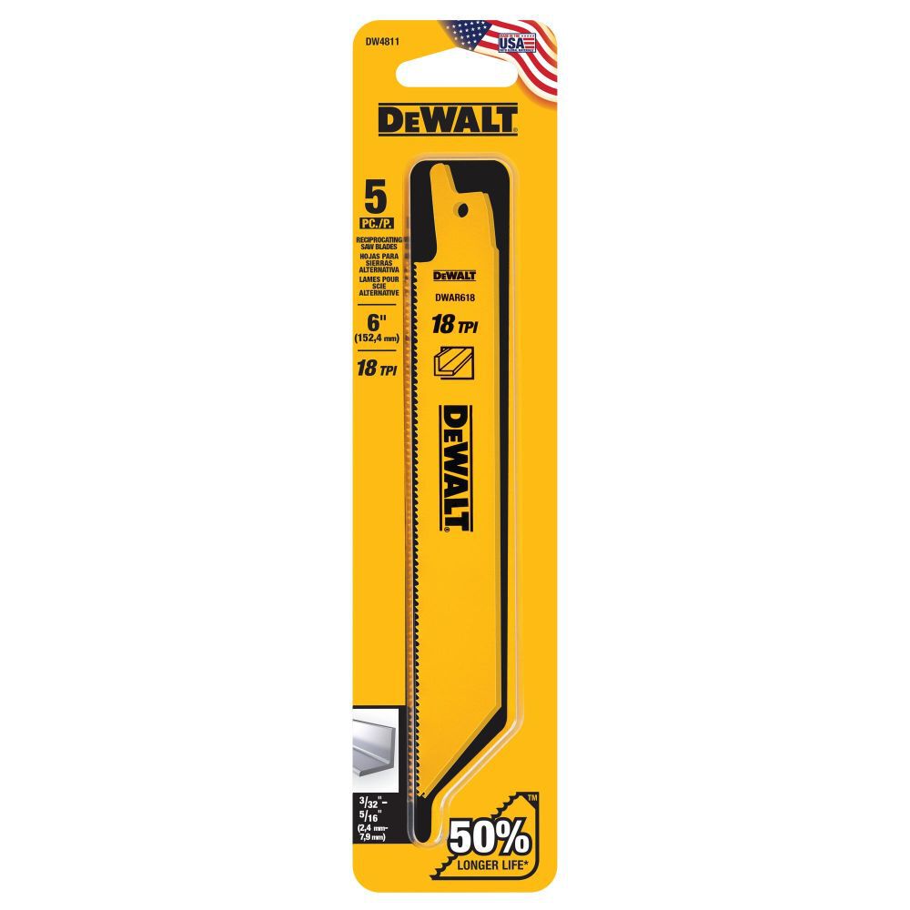 DEWALT 6in 18 Tpi Reciprocating Saw Blade Straight Back DW4811B25 from