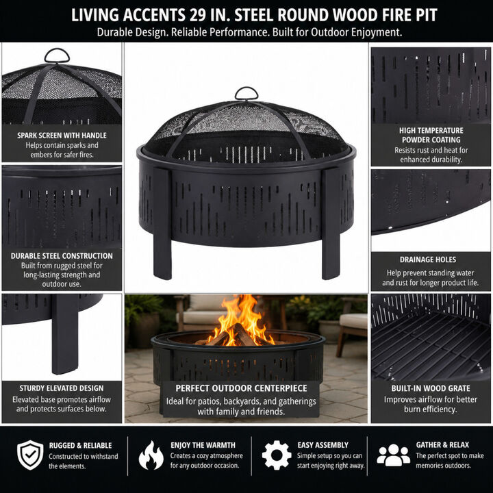 Living Accents 29 Inch Steel Round Wood Fire Pit, large image number 1