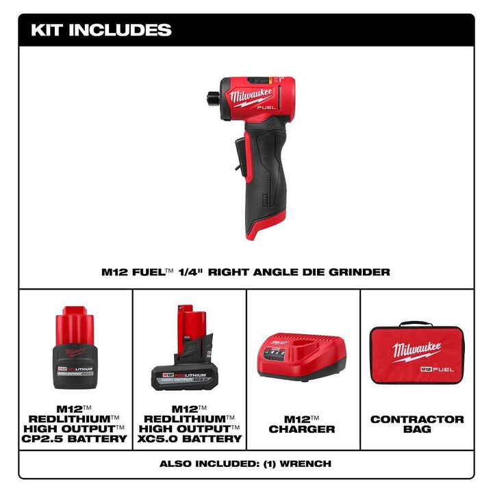 Milwaukee M12 FUEL 1/4 Inch Right Angle Die Grinder Kit, large image number 2