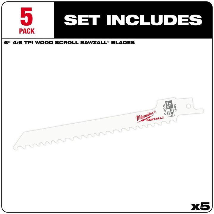 Milwaukee 6 in. 4/6 TPI SAWZALL Blades 5PK, large image number 1