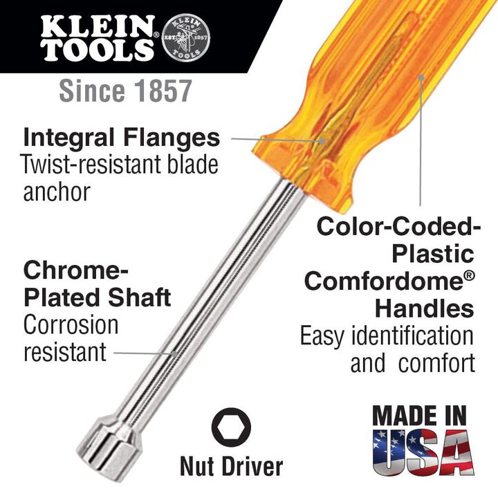 Klein Tools 1/4in Individual Nut Driver 6in Shank, large image number 1