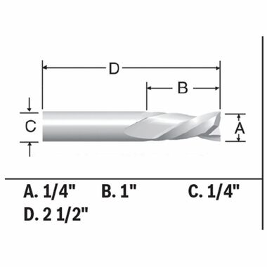 Bosch 1/4 In. x 1 In. Solid Carbide 2-Flute Downcut Spiral Bit, large image number 1