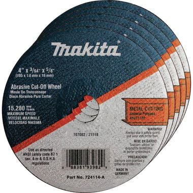 Makita 4 Inch x 5/8 Inch x 3/64 Inch Super Thin Cut-Off Wheel, Metal, 25pk