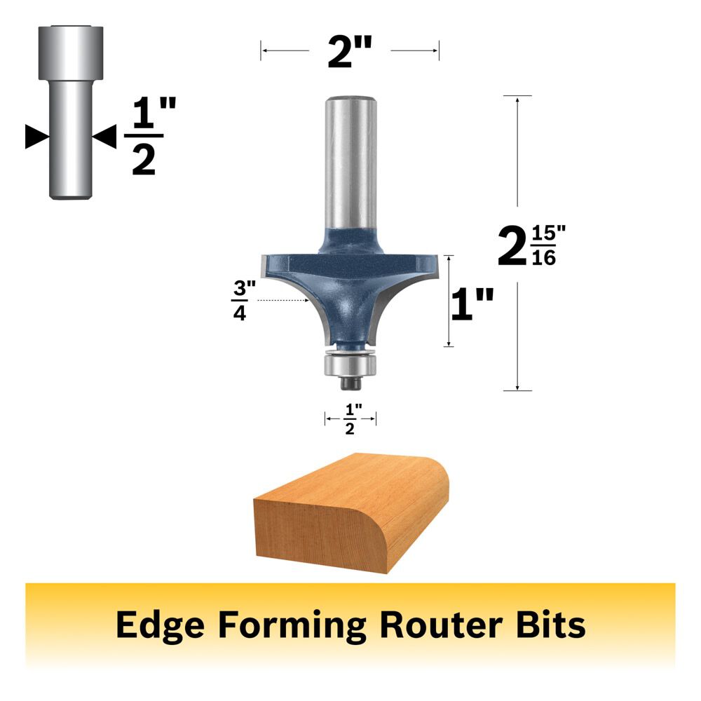 Bosch 3/4in x 1in Carbide Tipped Roundover Bit, large image number 2