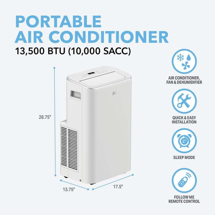 Perfect Aire 115V 13500 BTU/10000 SACC Portable Air Conditioner with Remote, large image number 1