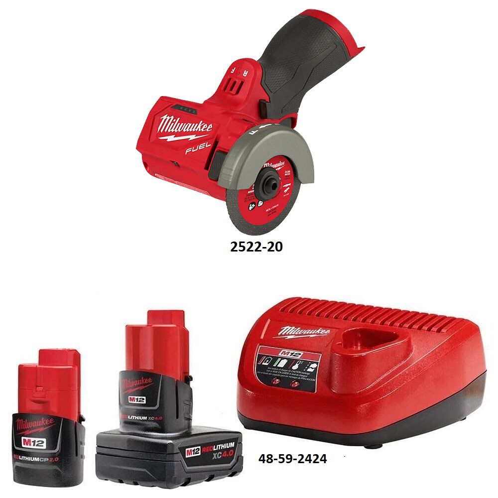 Milwaukee M12 3 Inch Compact Cut Off Tool with CP 2Ah & XC 4Ah Kit Bundle, large image number 2