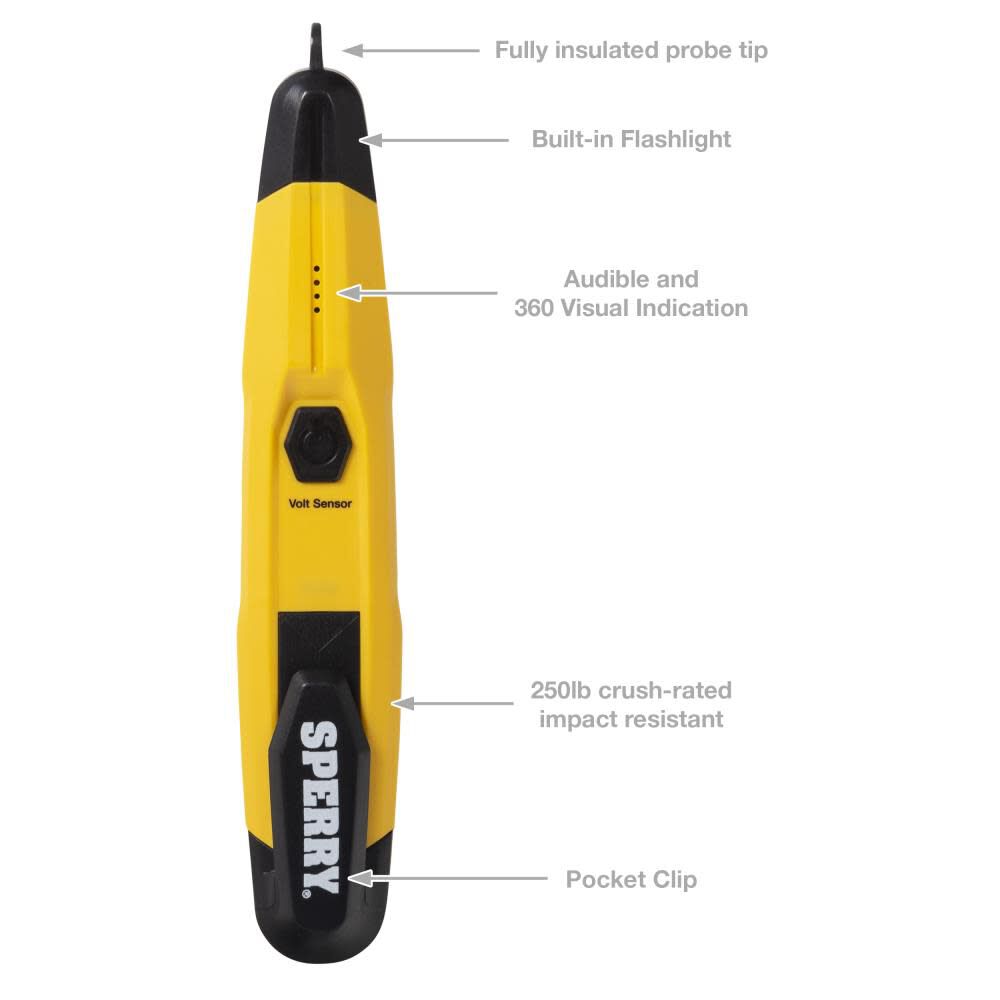 Sperry Instruments VD6508 Non-Contact Voltage Detector with FlashlightcETLus Listed Lifetime Warranty Yellow, large image number 2