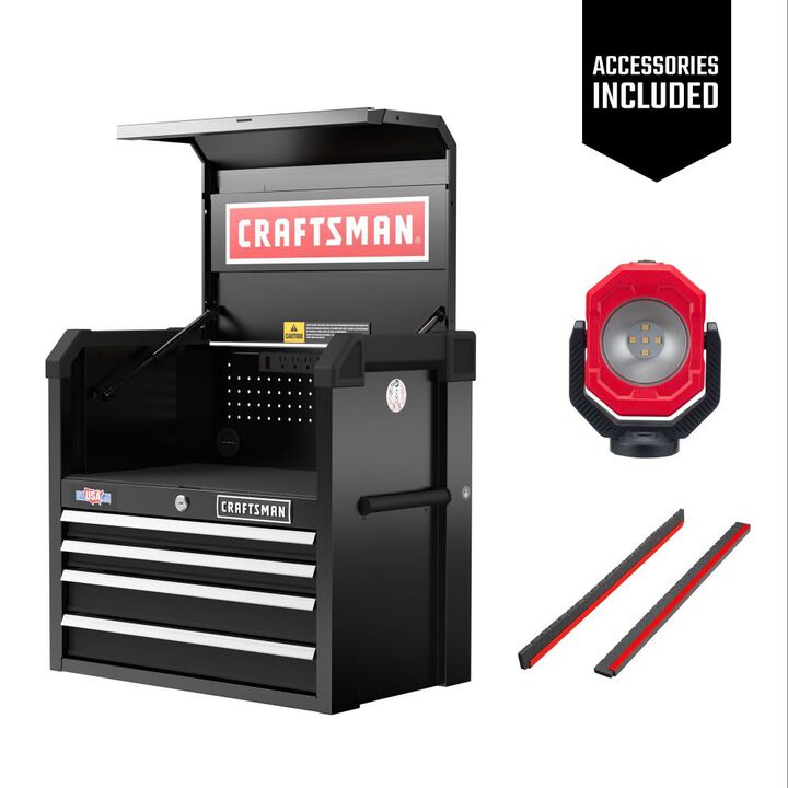 CRAFTSMAN S2000 26 Inch 4-Drawer Black Chest with Light & Divider, large image number 1