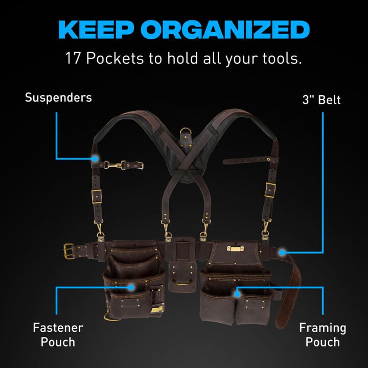 Ox Tools OX Pro Oil-Tanned Leather Framer Tool Rig With Suspenders Small/Medium, large image number 2