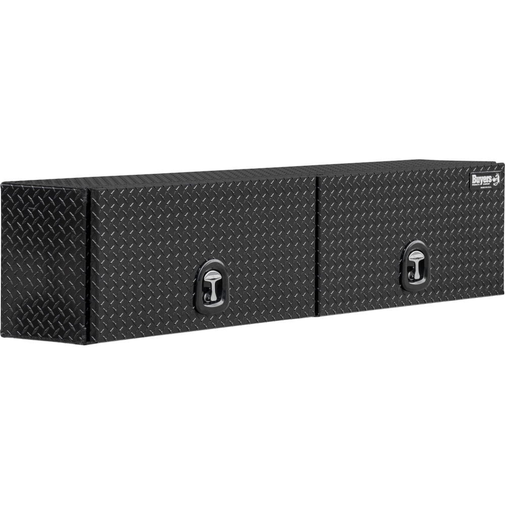 Buyers Products Company 18x16x72 Inch Gloss Black Diamond Tread Aluminum Topsider Truck Box with Flip-Up Doors – 1721363