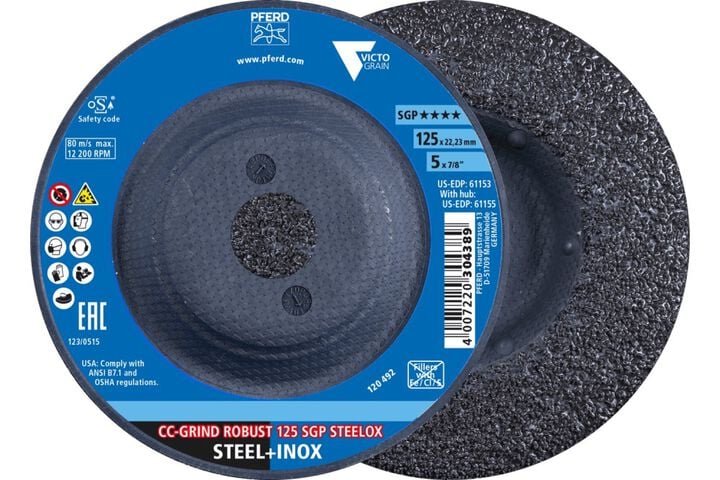 Pferd Grinding disc, CC-GRIND-ROBUST, 5 Inch x 7/8, SGP STEELOX VICTOGRAIN, Ceramic, large image number 0