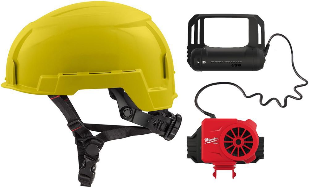 Milwaukee BOLT Yellow Helmet Class E & USB Cooling Fan Bundle - MIL000011791
