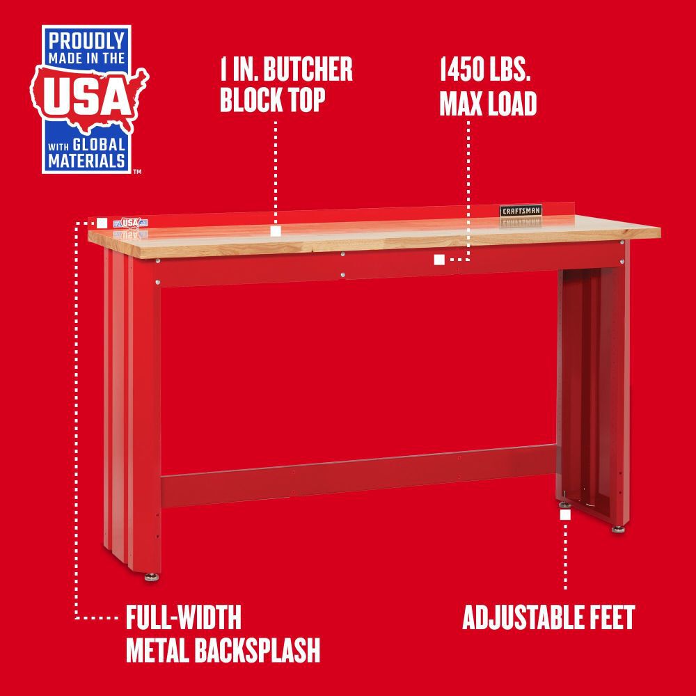 Craftsman 6 Ft. Wide Workbench With Butcher Block Top (Red)